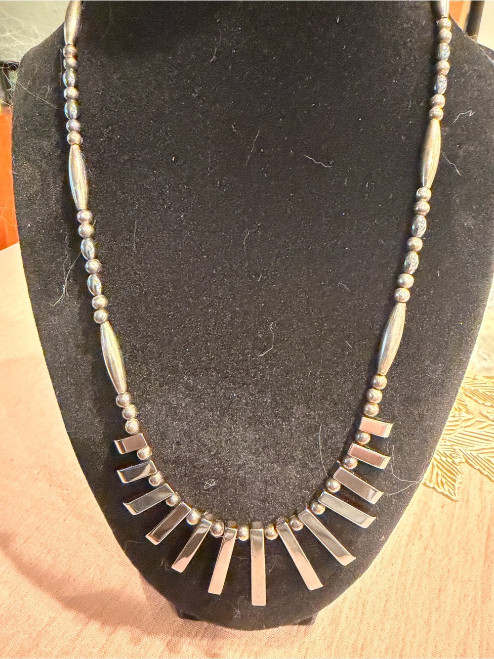 Hematite and Silver Tone Beaded Pendant Necklace